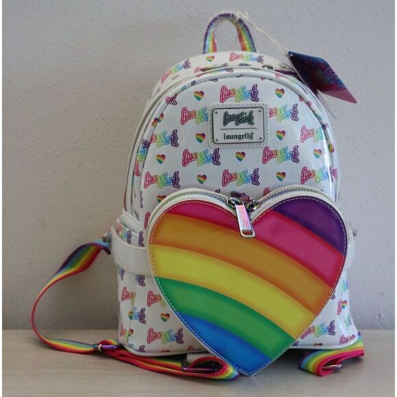 Loungefly Lisa Frank Logo Heart Detachable Rainbow Bag Mini Backpack - Picture 1 of 16